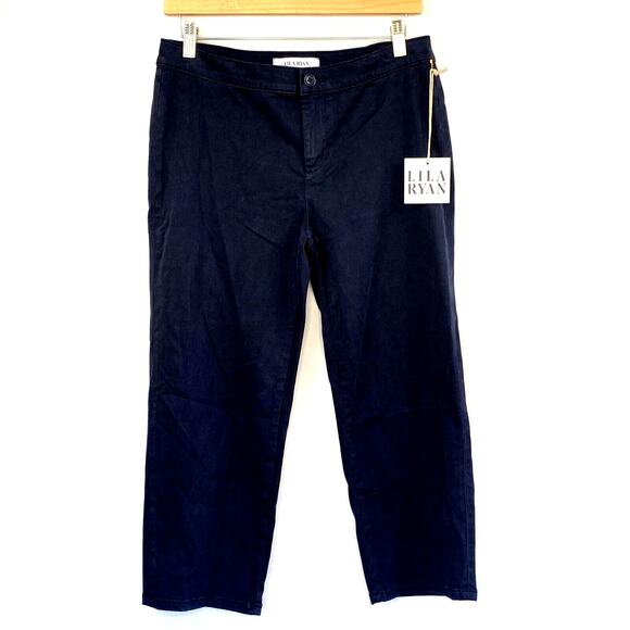 Lila Ryan The Jase Pedal Pusher Pants Womens 8 Navy Blue Slim Fit Flat Front - Picture 1 of 9